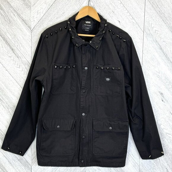 Vans Drill Chore Coat Mens Size XL Black Custom Studded Punk Emo Grunge Rocker - Picture 1 of 10